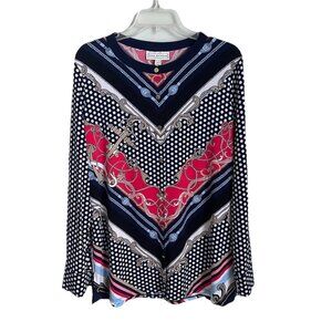 Dana Buchman Button Front Roll Tab Sleeve Tunic Nautical